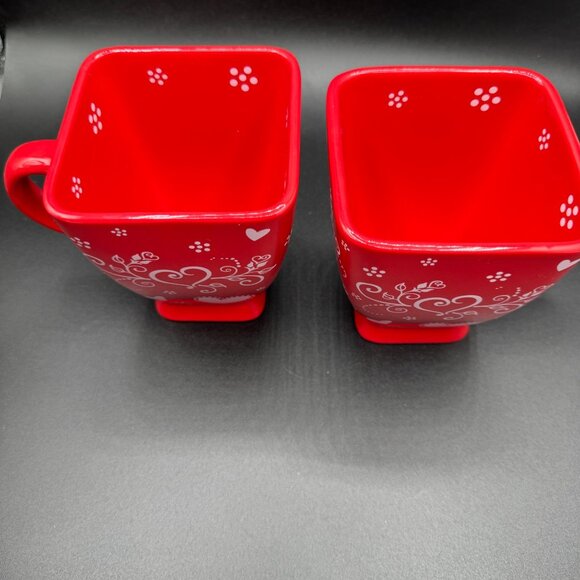 Temp-tations by Tara Seasonal Red White Floral Lace Hearts Squared Mug 18 oz - Picture 2 of 9